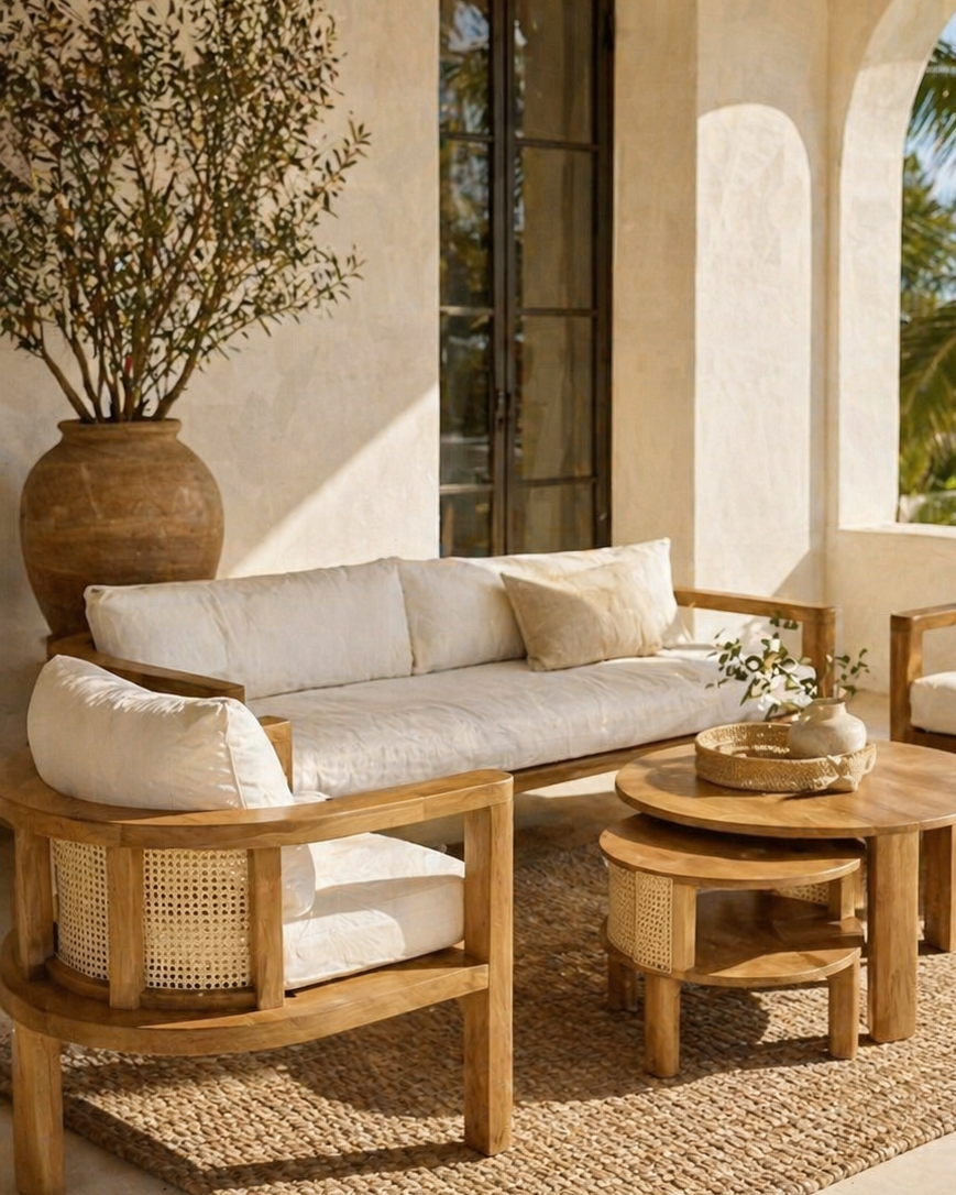 Plumeria Davos Solid Teak Lounge Set – Luxury Outdoor & Indoor Patio Furniture