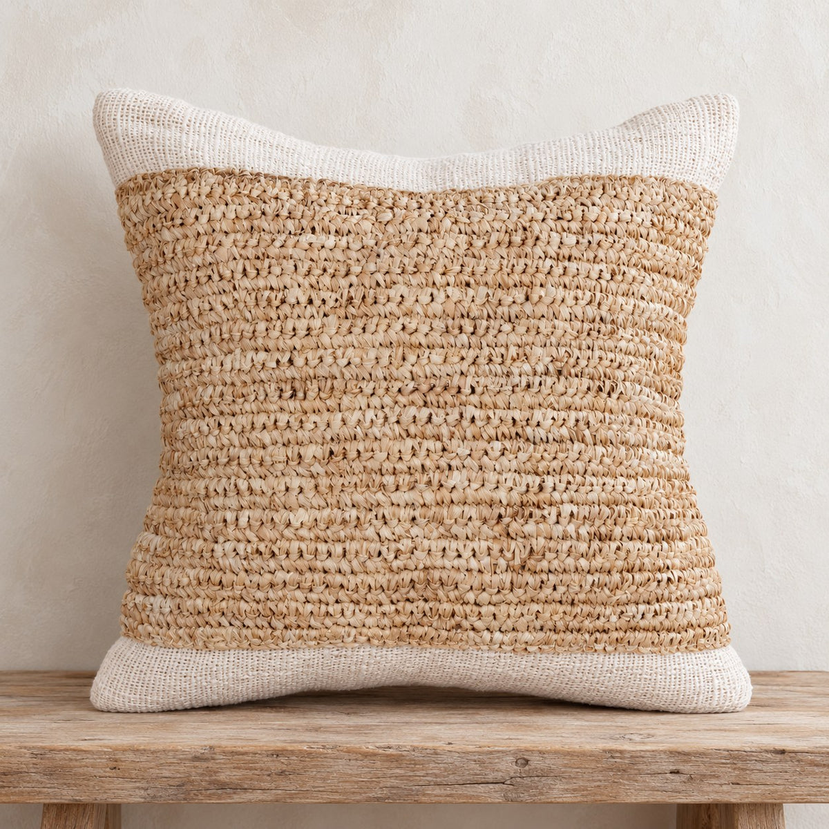 Brown Raffia Handwoven Cotton Pillow Cover