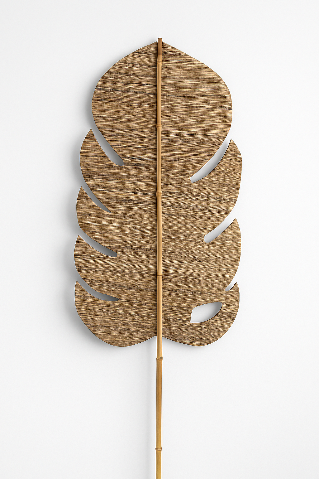 Handmade Decorative Leaf - Natural woven Wall or Floor Accent with Bamboo Stem