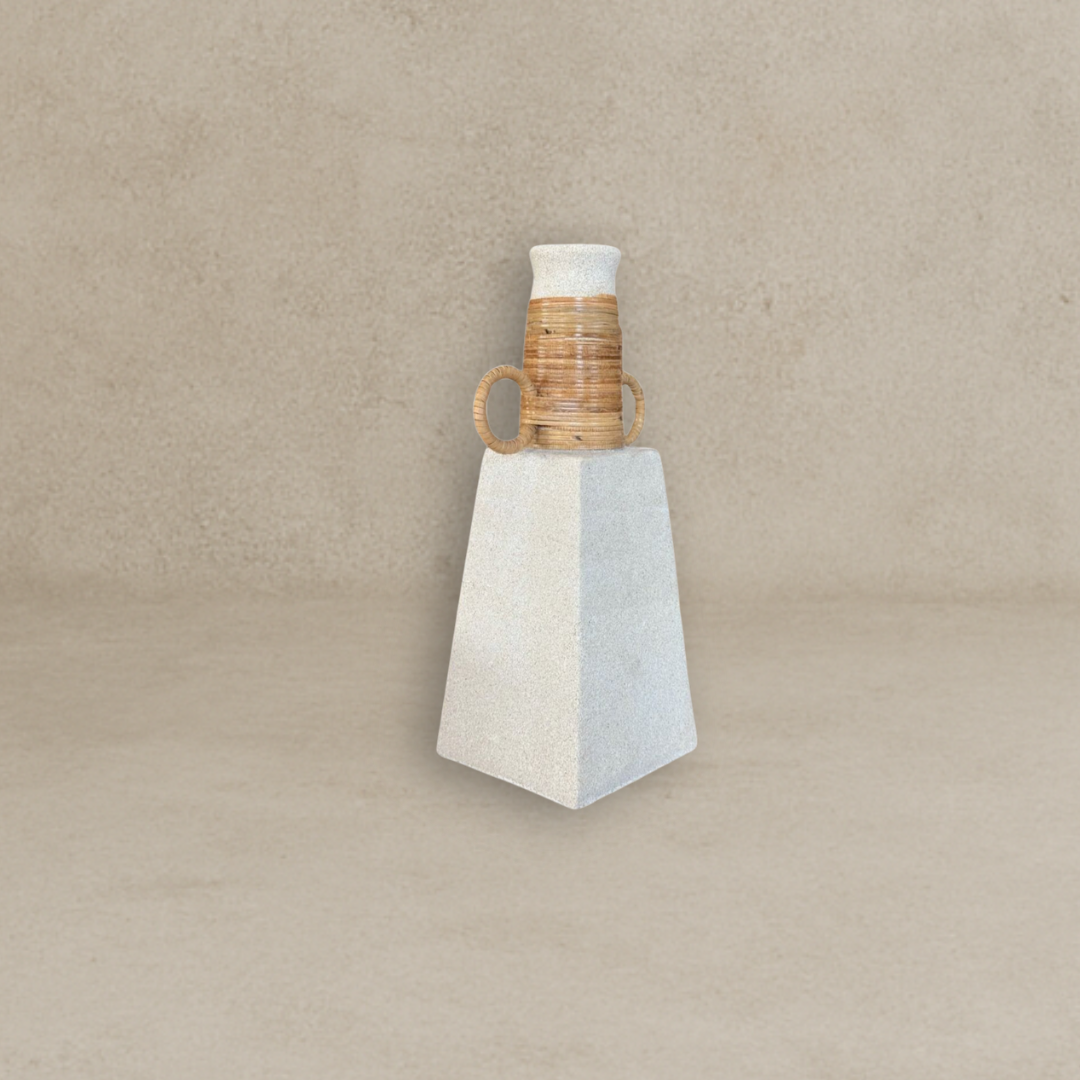 Bodrum Deco Casting Stone with Rattan Handle