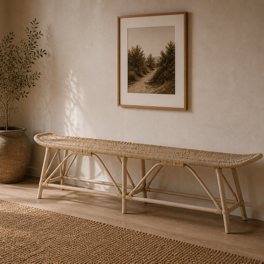 Lionel Natural Rattan Bench – Modern Textured Entryway & Bedroom Seating