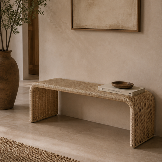 Paola Rattan & Hardwood Bench – Reinforced Accent Seating