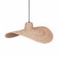 Rattan pendant light hanging against a white background
