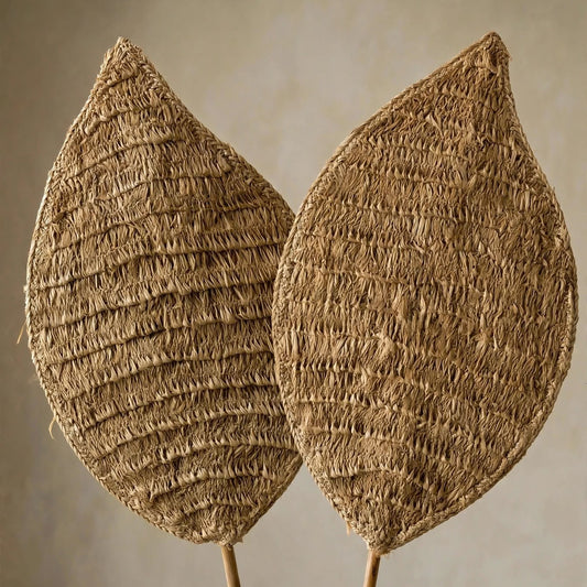 Handmade Oval Seagrass Leaf – Natural Woven Wall or Floor Accent with Bamboo Stem