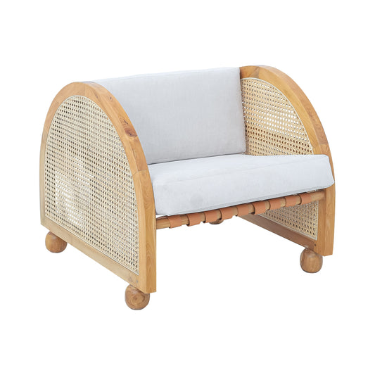 Pensy Rattan and Teak Wood Armchair with Cushion