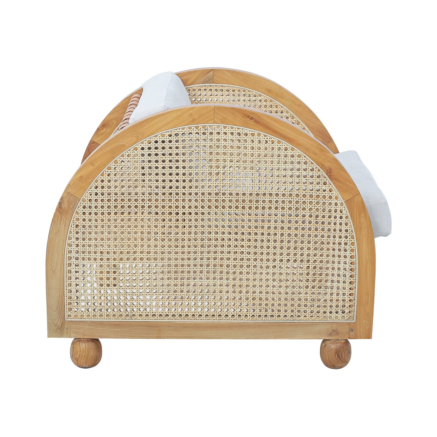 Pensy Rattan and Teak Wood Armchair with Cushion