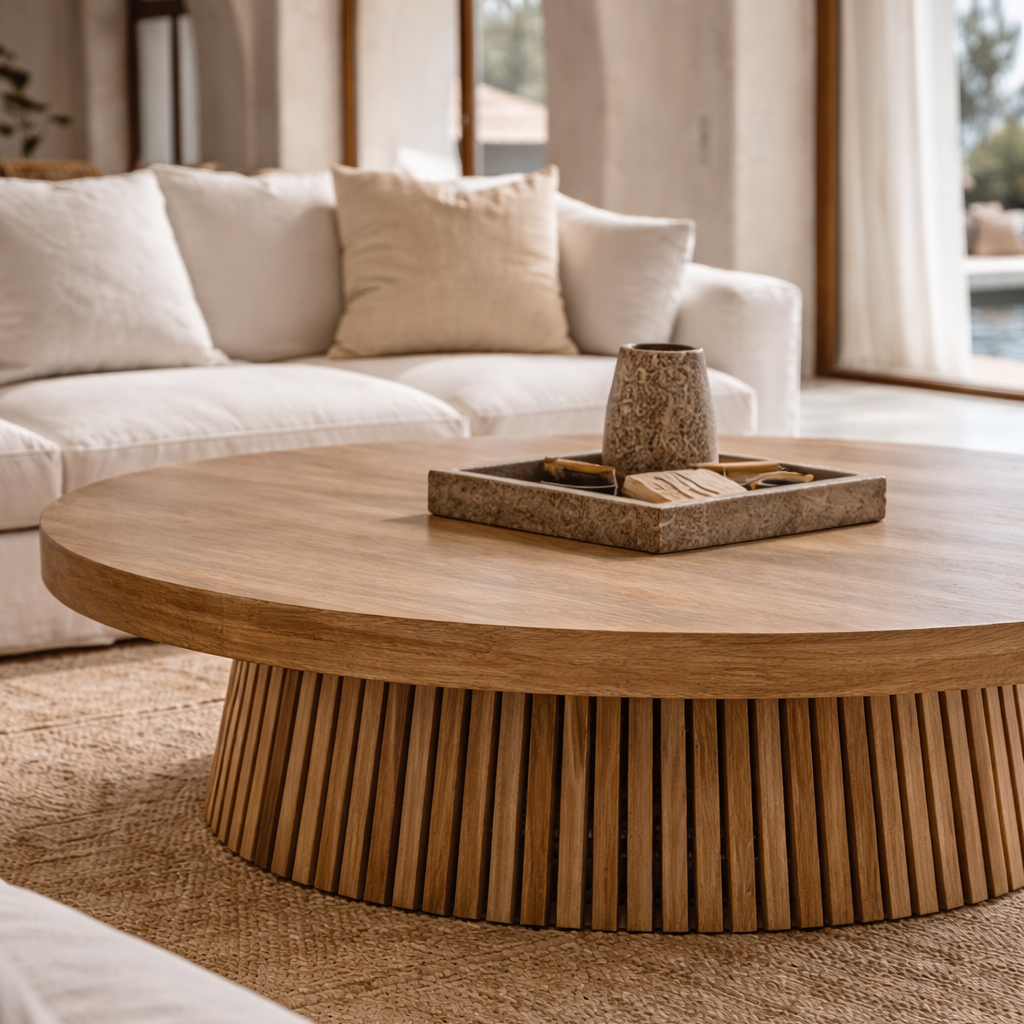 Elton Modern Organic Coffee Table - Resort Style Slatted Wood Table
