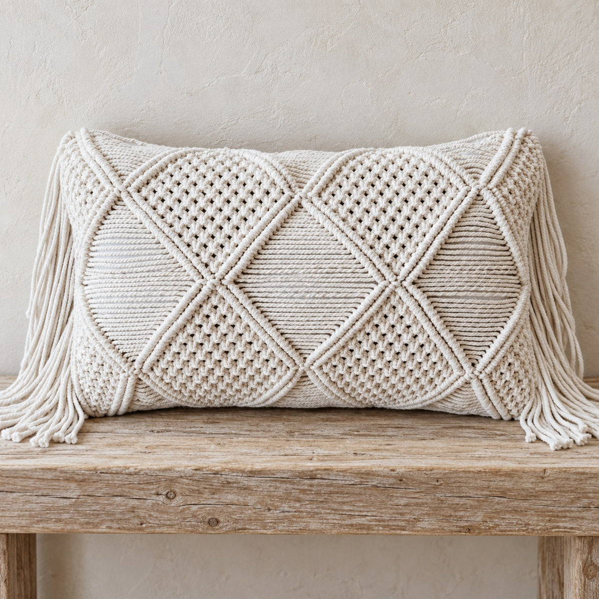 Paloma Handmade Cotton Macrame Lumbar Pillow Cover – Natural