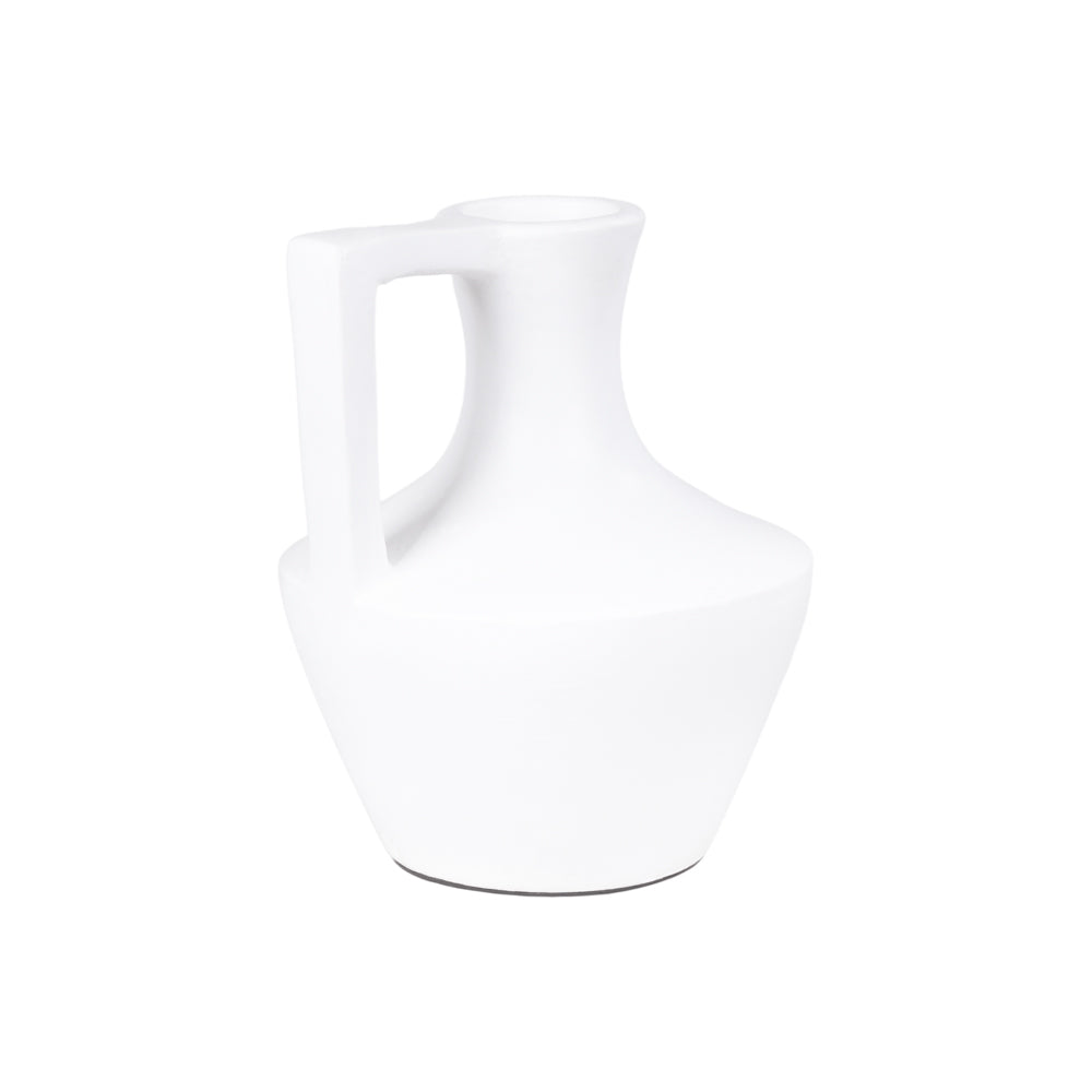 A clear white vase with a sleek design, suitable for minimalist decor.
