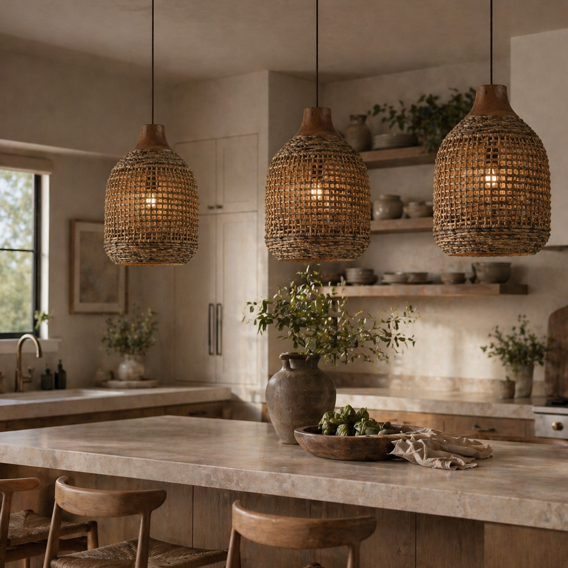 Serene Pendant Lamp with Natural Teak Wood Accents